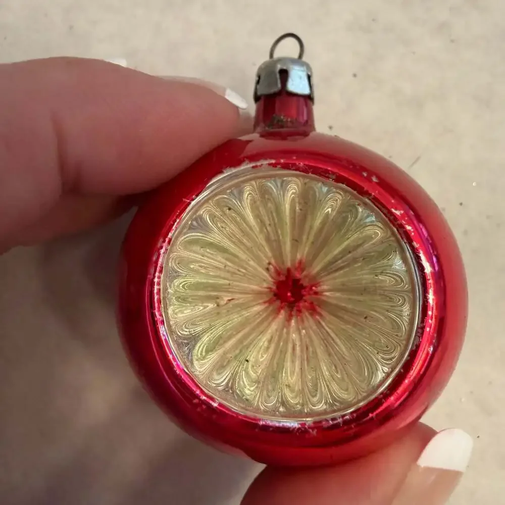 West German Antique Red Glass Indent Vintage Christmas Ornament 1950's